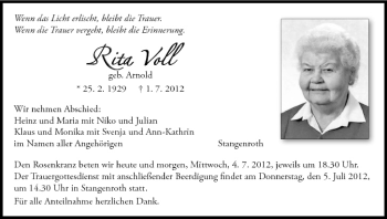 Anzeige von Rita Voll von MGO