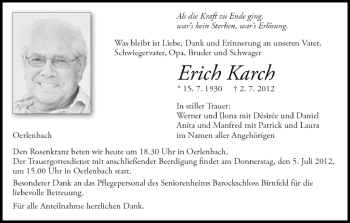 Anzeige von Erich Karch von MGO