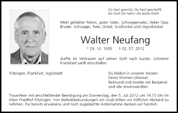 Anzeige von Walter Neufang von MGO