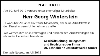 Anzeige von Georg Winterstein von MGO