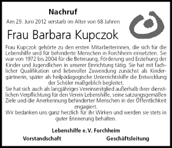 Anzeige von Barbara Kupczok von MGO