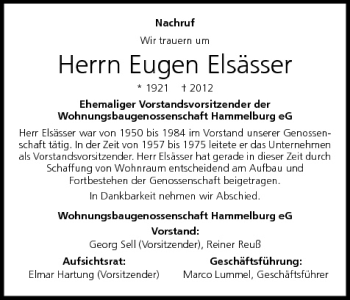 Anzeige von Eugen Elsässer von MGO