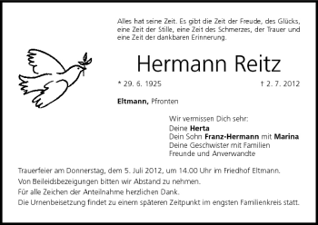 Anzeige von Hermann Reitz von MGO