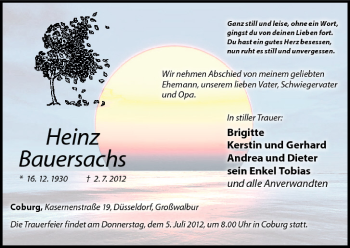 Anzeige von Heinz Bauersachs von MGO