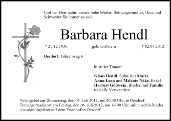 Anzeige von Barbara Hendl von MGO