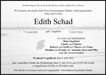 Anzeige von Edith Schad von MGO