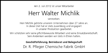 Anzeige von Walter Michlik von MGO
