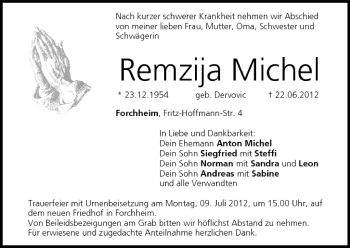 Anzeige von Remzija Michel von MGO