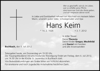 Anzeige von Hans Keim von MGO