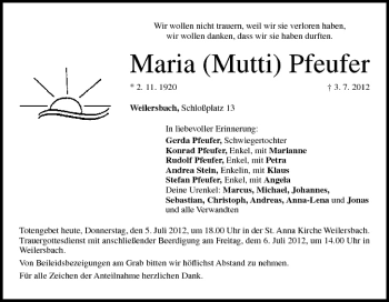 Anzeige von Maria Pfeufer von MGO