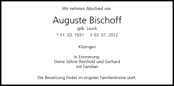 Anzeige von Auguste Bischoff von MGO