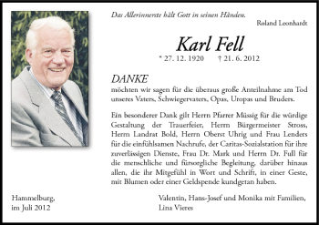 Anzeige von Karl Fell von MGO