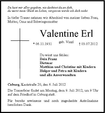 Anzeige von Valentine Erl von MGO