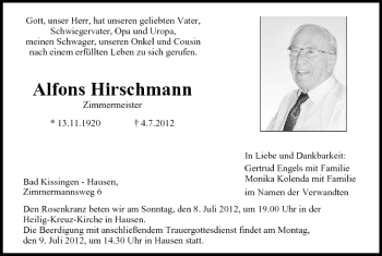 Anzeige von Alfons Hirschmann von MGO