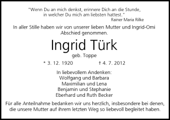 Anzeige von Ingrid Türk von MGO