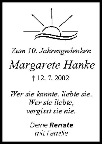 Anzeige von Margarete Hanke von MGO
