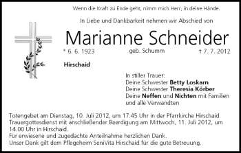 Anzeige von Marianne Schneider von MGO