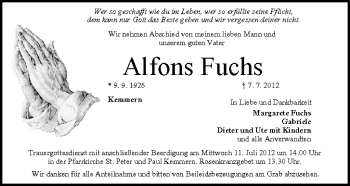 Anzeige von Alfons Fuchs von MGO