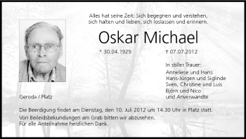 Anzeige von Oskar Michael von MGO