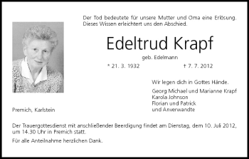 Anzeige von Edeltrud Krapf von MGO