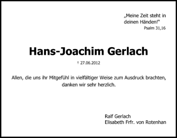 Anzeige von Hans-Joachim Gerlach von MGO