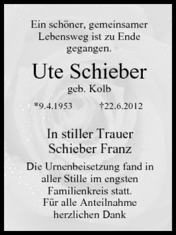 Anzeige von Ute Schieber von MGO