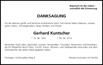 Anzeige von Gerhard Kuntscher von MGO