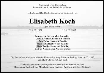 Anzeige von Elisabeth Koch von MGO