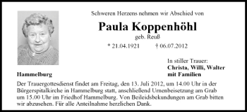 Anzeige von Paula Koppenhöhl von MGO
