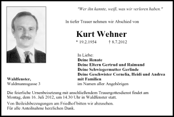 Anzeige von Kurt Wehner von MGO