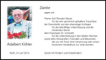 Anzeige von Adalbert Köhler von MGO