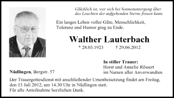 Anzeige von Walther Lauterbach von MGO