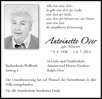 Anzeige von Antoinette Over von MGO