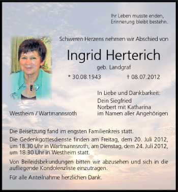 Anzeige von Ingrid Herterich von MGO