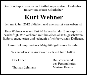 Anzeige von Kurt Wehner von MGO
