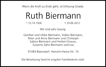 Anzeige von Ruth Biermann von MGO
