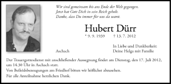Anzeige von Hubert Dürr von MGO
