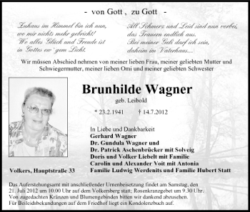 Anzeige von Brunhilde Wagner von MGO