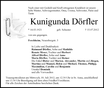 Anzeige von Kunigunda Dörfler von MGO