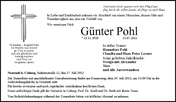 Anzeige von Günter Pohl von MGO