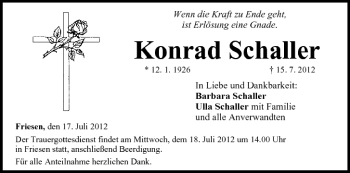 Anzeige von Konrad Schaller von MGO