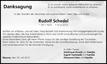 Anzeige von Rudolf Schedel von MGO