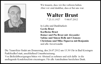Anzeige von Walter Brust von MGO
