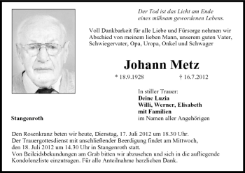Anzeige von Johann Metz von MGO