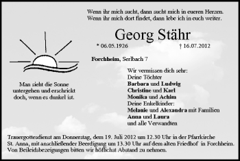 Anzeige von Georg Stähr von MGO