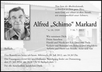 Anzeige von Alfred Markard von MGO