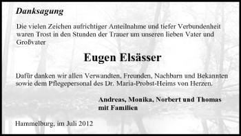 Anzeige von Eugen Elsässer von MGO