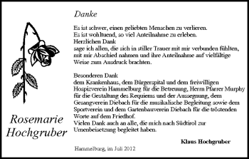 Anzeige von Rosemarie Hochgruber von MGO