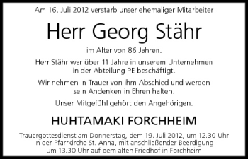 Anzeige von Georg Stähr von MGO