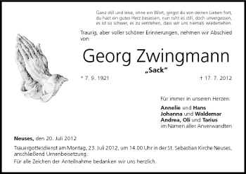 Anzeige von Georg Zwingmann von MGO